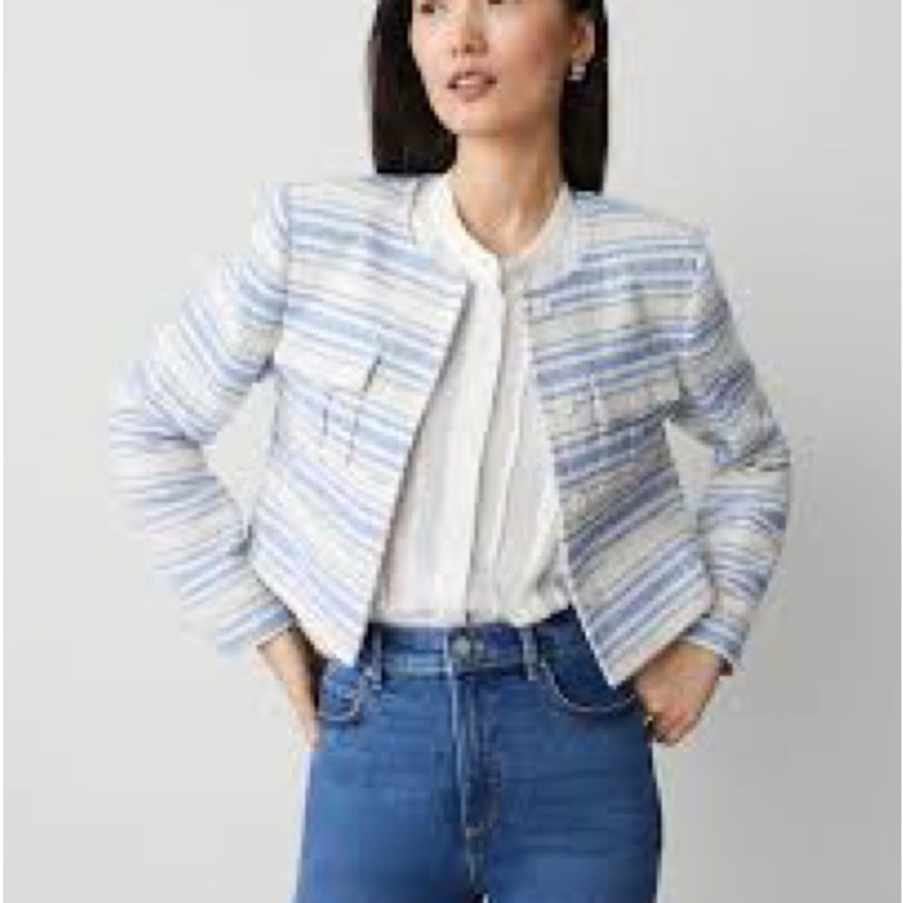 Ann Taylor Textured Cream and Blue Blazer